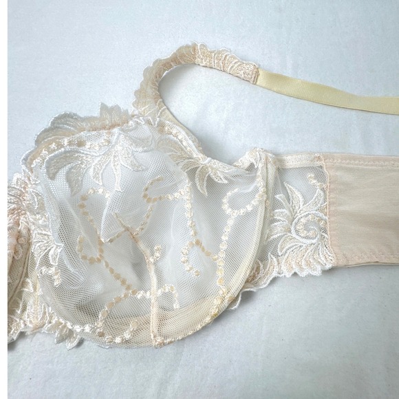 Lunaire Versailles Lace Unlined Underwire Bra 40C Cream Beige Sheer Mesh 140-11 - Picture 3 of 6